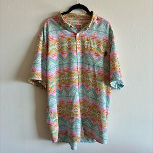 Simply Southern Pink and Orange Casual Button Down Shirt XXL Aztec Golf Beach